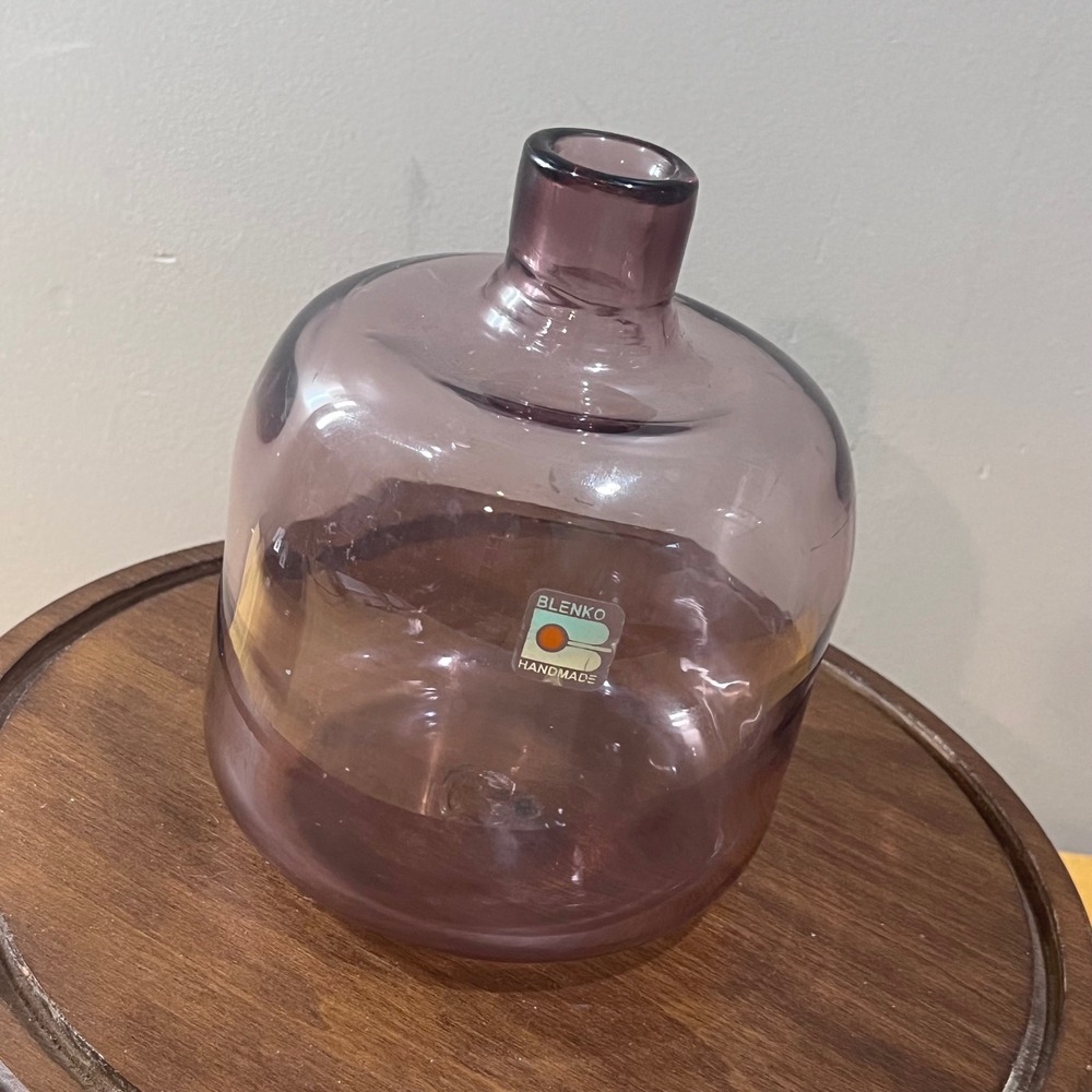 Vtg Blenko Amethyst Purple Art Glass Decanter Vase Handmade 7.5 Inch MCM